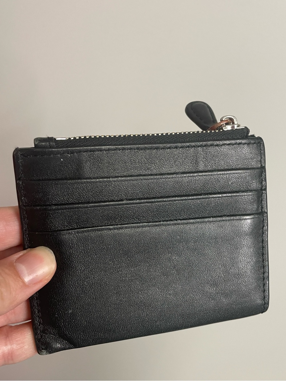 Valentino Credit Card Leather Wallet 4.5”x3.25” Black zippered pouch - Picture 3 of 4